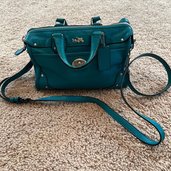 Coach Handbags - Coach leather rhyder bag satchel crossbody purse blue teal like new